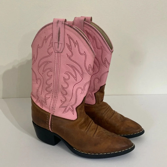 Old West Other - Old West Girls Corona Leather J Toe Cowboy Western Boots Pink Kids Cowgirl Youth